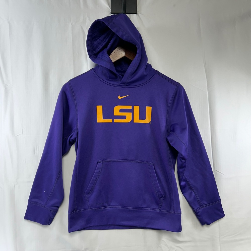 Nike LSU Tigers Hoodie‎ Kids Medium Purple Therma-FIT Pullover Sweatshirt